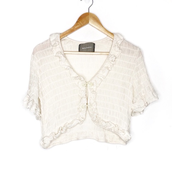 Reformation Detrich Blouse Top Cream Ruffle Small - Picture 4 of 7